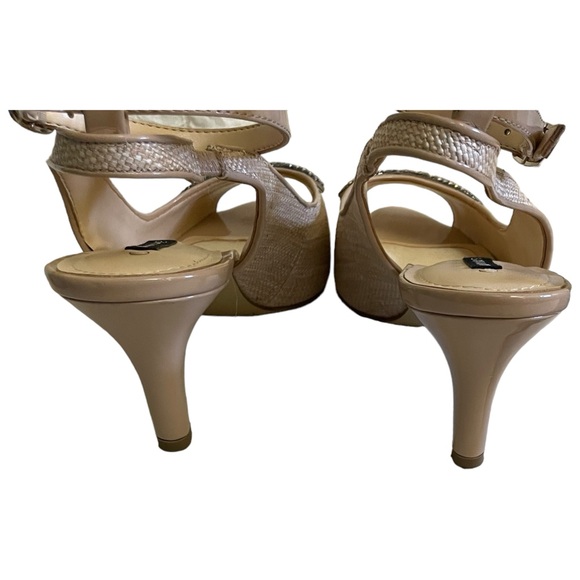 Alex Marie "Marla" Leather Ankle Strap Open Toe Heels Ceylon Beige Rhinestones - Picture 6 of 11